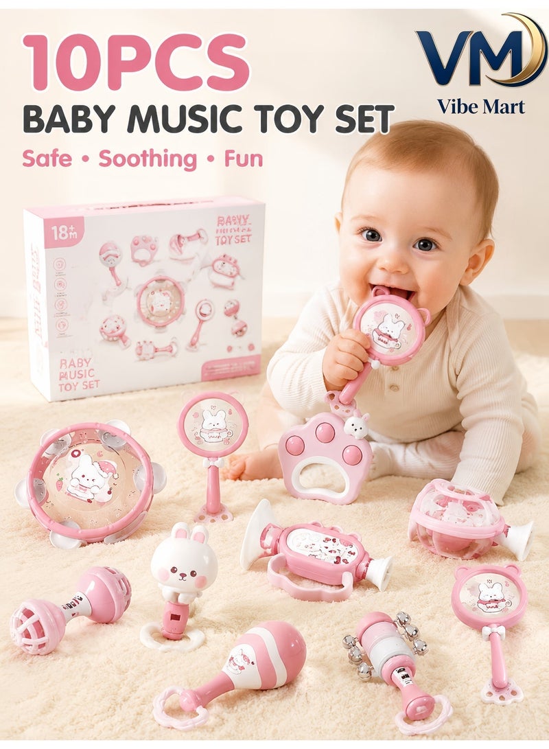 Vibe Mart 10-Piece Rattle playset Infant early education musical instruments Hand clapping drum toys Rattle toys Odorless and non-toxic Can be bitten Early education music enlightenment - Image 1