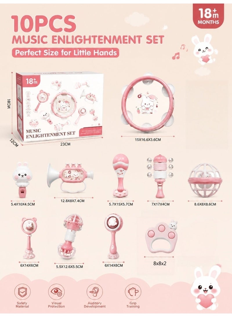 Vibe Mart 10-Piece Rattle playset Infant early education musical instruments Hand clapping drum toys Rattle toys Odorless and non-toxic Can be bitten Early education music enlightenment - Image 2