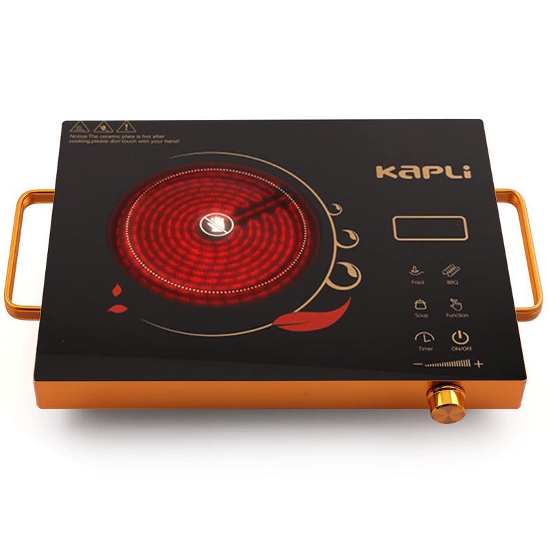 Kapli 2000W Infrared Cooktop Touch Panel | Energy Efficient, Safety Auto-Off & Overheat Protection | Compatible With All Utensils + Free Ss Bbq Grill, Black, Radiant - Image 4
