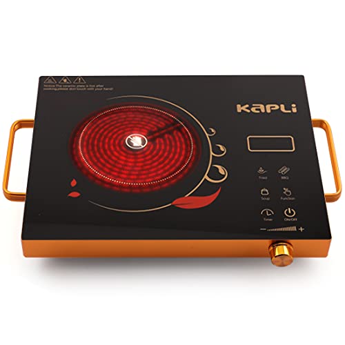 Kapli 2000W Infrared Cooktop Touch Panel | Energy Efficient, Safety Auto-Off & Overheat Protection | Compatible With All Utensils + Free Ss Bbq Grill, Black, Radiant - Image 1
