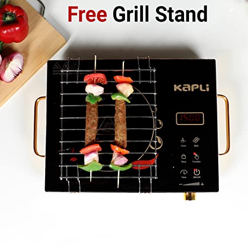 Kapli 2000W Infrared Cooktop Touch Panel | Energy Efficient, Safety Auto-Off & Overheat Protection | Compatible With All Utensils + Free Ss Bbq Grill, Black, Radiant - Image 5