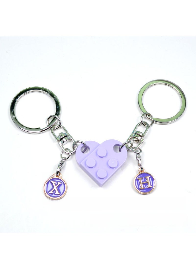 Generic Heart Blocks Keychain Alloy Letter Pendant 26# ink blue (including 26 letters)