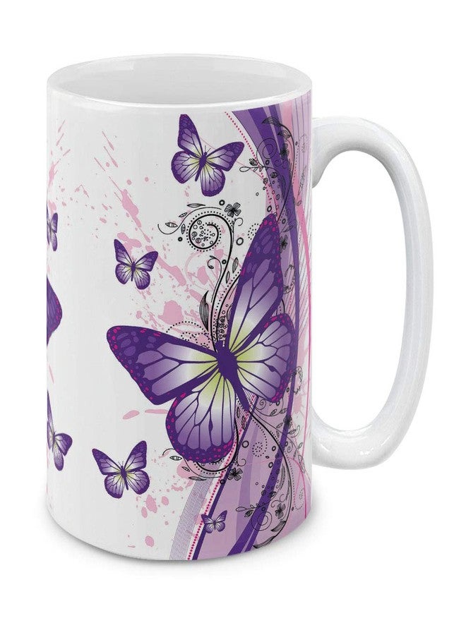 MUGBREW كوب قهوة/شاي من السيراميك بلونين بنفسجيين على شكل فراشة من MUGBREW، سعة 11 أونصة - Image 1