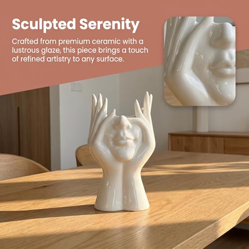 Romehaha Face Flower Vase,White Ceramic Body Vase, Decorative Vase Dining Table Centerpiece,Modern Small Vase for Coffee Table Bathroom Shelf Living Room Decor 3.54'' W X 7.3'' H - Image 4