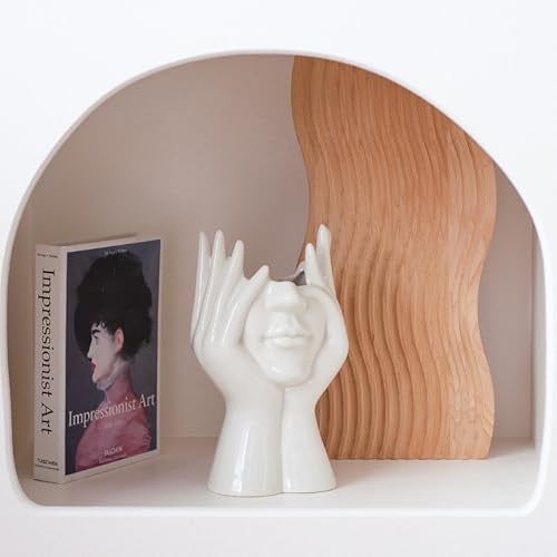 Romehaha Face Flower Vase,White Ceramic Body Vase, Decorative Vase Dining Table Centerpiece,Modern Small Vase for Coffee Table Bathroom Shelf Living Room Decor 3.54'' W X 7.3'' H - Image 3