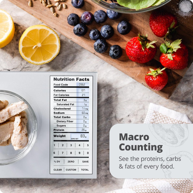 Greater Goods Nutrition Scale by Greater Goods with Food Grade Glass, Perfect for Calorie Counting, Meal Prep, and Weight Loss (Silver) - Image 2