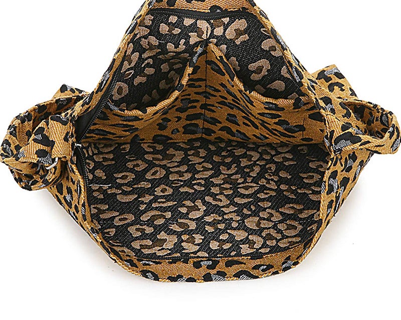 Covelin Women's Retro Large Size Canvas Shoulder Bag Hobo Crossbody Handbag Casual Tote Leopard Brown - Image 5