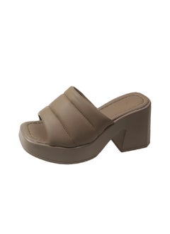 Plus Size Womens Slippers Summer New Style One-Row Square Head Thick Heel High Top Lightweight Casual Shoes From China Khaki