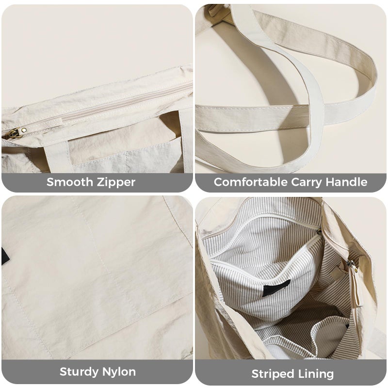Barsine Tote Bag for Women Men Tote Purses and Handbags Lightweight Nylon Shoulder Bag for Work Travel Gym Yoga Dance, White - Image 5
