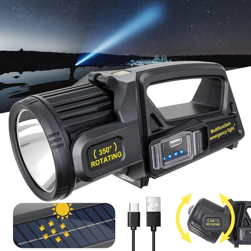 Glaceon 1000000 Lumens Spotlight Rechargeable Led Spotlight Flashlight with 350 Rotate Head 9 Modes Bright Spot Lights Outdoor Handheld IPX6 Waterproof Solar Flashlight GC05 - Image 1