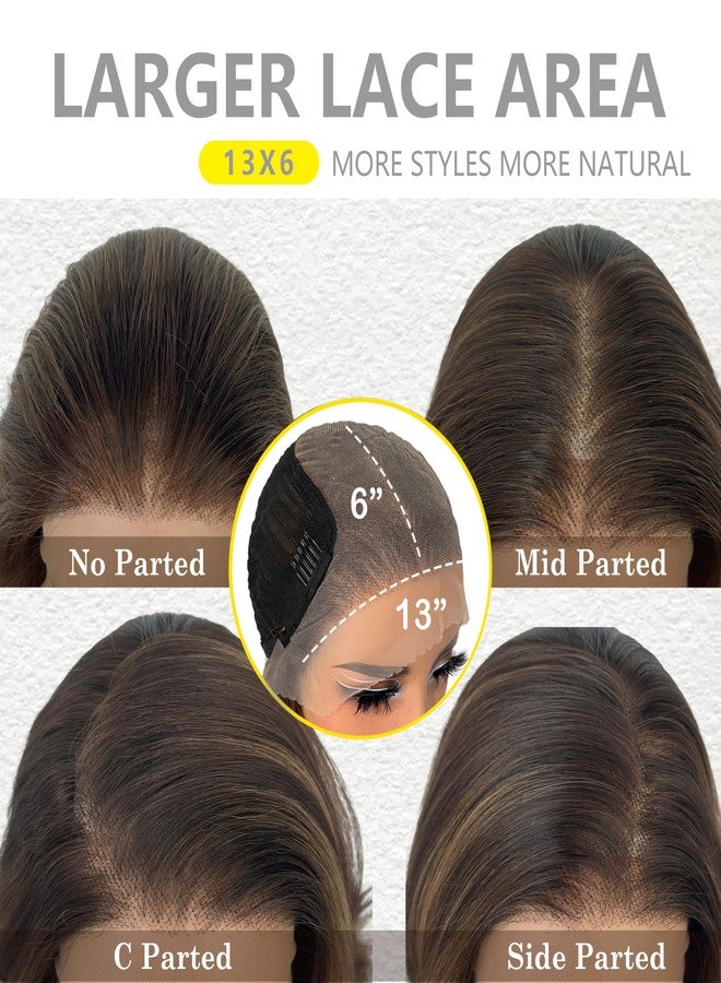 SOKU 13x6 Lace Front Wavy Wig, Short Bouncy Synthetic Wigs for Black Women 12 Inch Highlight Brown Pre Plucked Egg Curls Glueless Wigs 6x13 HD Lace Frontal 180% Density - Image 3