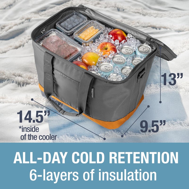 CleverMade Pacifica Collapsible Cooler Bag â€“ Large Portable Cooler Bag for Travel, Foldable Insulated Cooler for Beach, Picnic & Tailgating, Holds Up to 50 Cans, Leakproof Soft Carry Cooler - Gray - Image 3