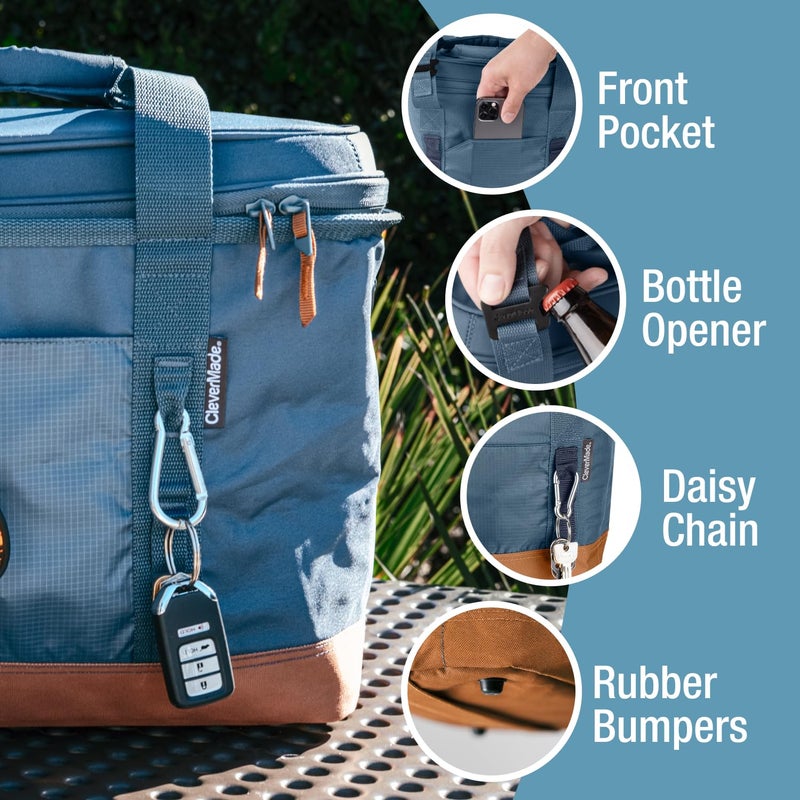 CleverMade Pacifica Collapsible Cooler Bag â€“ Large Portable Cooler Bag for Travel, Foldable Insulated Cooler for Beach, Picnic & Tailgating, Holds Up to 50 Cans, Leakproof Soft Carry Cooler - Gray - Image 2