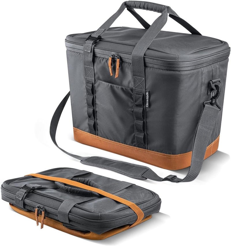 CleverMade Pacifica Collapsible Cooler Bag â€“ Large Portable Cooler Bag for Travel, Foldable Insulated Cooler for Beach, Picnic & Tailgating, Holds Up to 50 Cans, Leakproof Soft Carry Cooler - Gray - Image 1