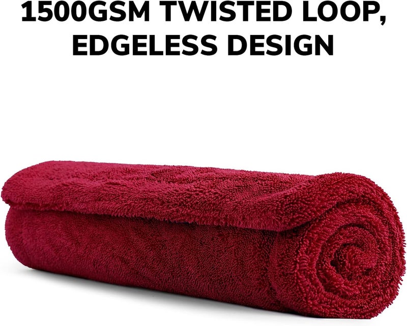 shinexpro Microfiber Cloth for Car - Big Daddy 1500 GSM Large (60x40 CM) Twisted Loop Car Cleaning Cloth - Edgeless Design with Plush Pile and Lint Free Cloth for Drying and Detailing (Red) - Image 2