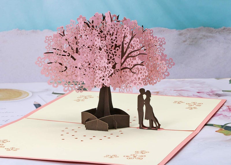 PENTA ANGEL Handmade Cherry Blossom Card Pop Up 3D Flower Card Romantic Love Letter Greeting Anniversary Wedding Valentine Birthday Gift Card Blank Stationery Paper Card for Her Him Husband Wife - Image 3