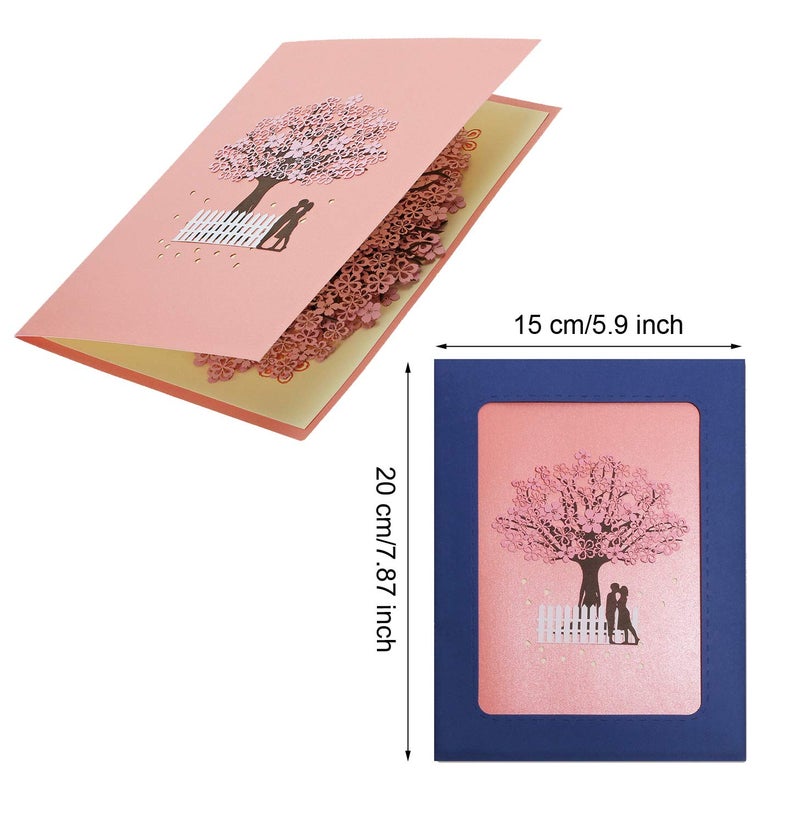 PENTA ANGEL Handmade Cherry Blossom Card Pop Up 3D Flower Card Romantic Love Letter Greeting Anniversary Wedding Valentine Birthday Gift Card Blank Stationery Paper Card for Her Him Husband Wife - Image 2
