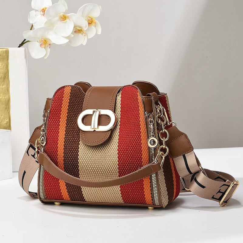 New Contrast Color All-Match Shoulder Bag Fashion Trendy New Style Handbag Textile Canvas Elegant - Image 1