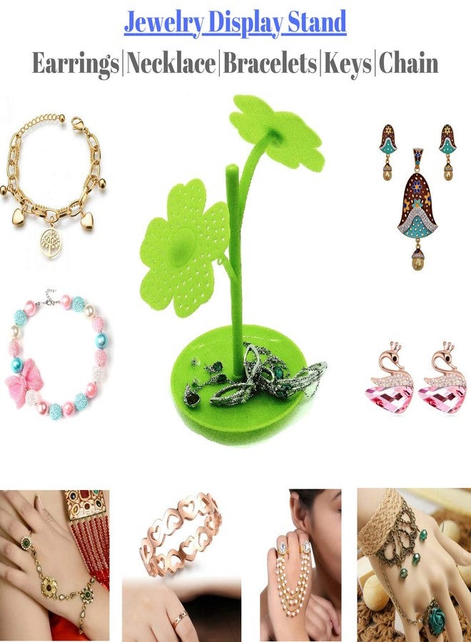 CONNECTWIDE� Flower Jewelry Necklace Stud Earring Holder Organizer Display Rack Tower Stand Tree (Green) - Image 4