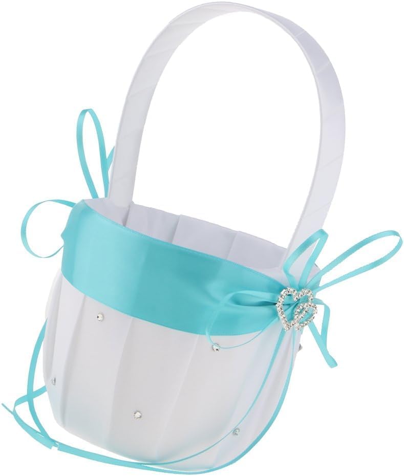 Yuudar 2PCS Wedding Flower Girl Baskets,White Satin Flower Storage Basket with Double Heart Rhinestone Craft for Engagement Ceremony Party Decor (Lavender) - Image 5