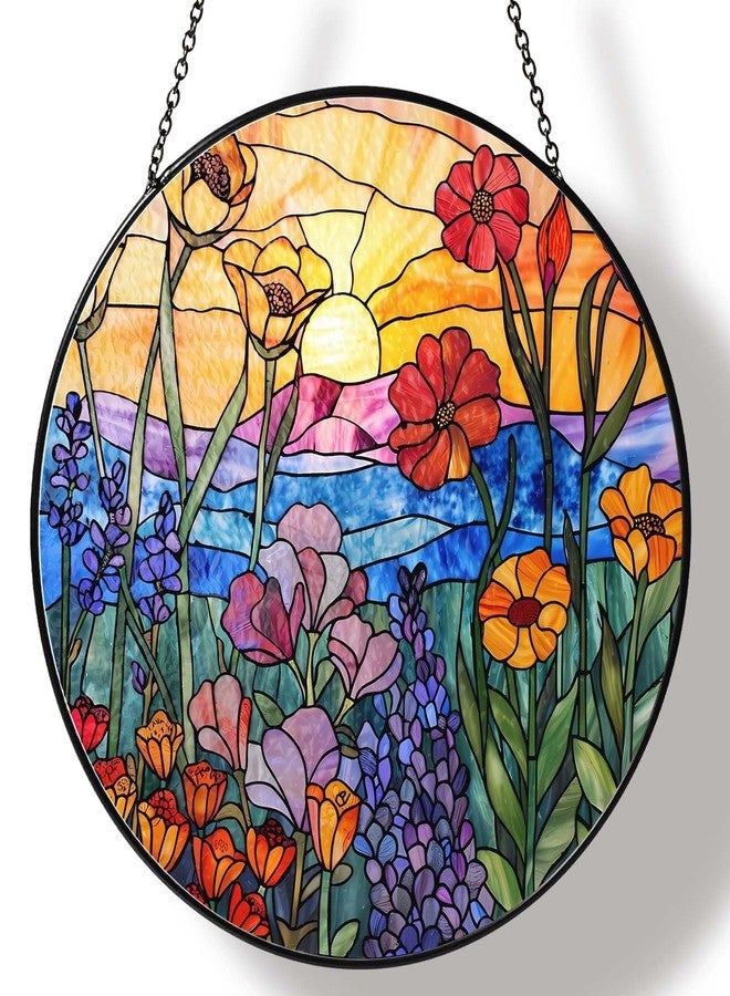 RVEAFA Wildflowers Sun Catcher RVEAFA Stained Glass Window Hanging Plant Lover Gifts for Women Wildflowers Wall Decor Handmade Sun Catcher Decoration for Garden Home Housewarming Gifts（20 * 20 cm） - Image 1