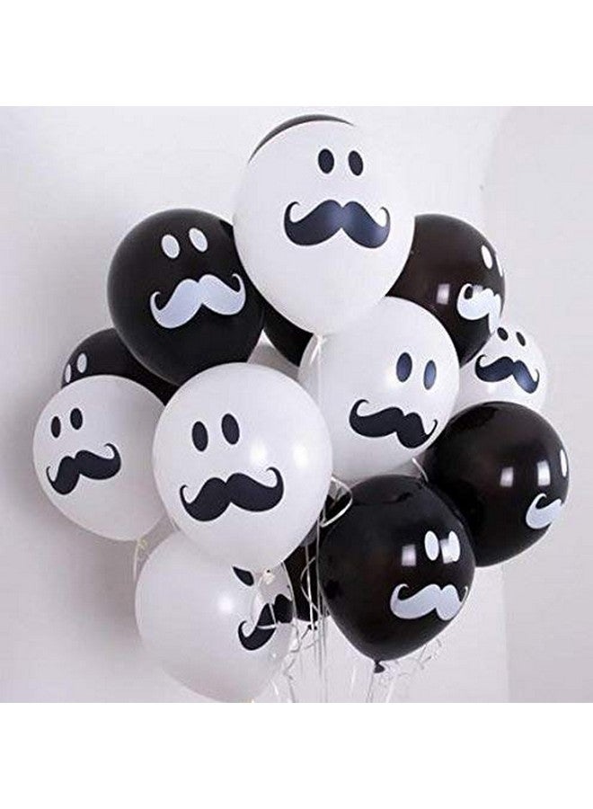 HK Balloons 30Pcs Printed Rubber Balloons (Black & White Mustache Printed Balloons) - Image 1