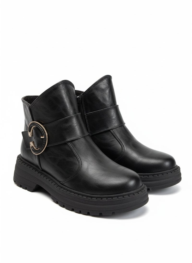 LIFESTYLISH Ankle Boot Leather For Woman G-55 - Black - Image 2