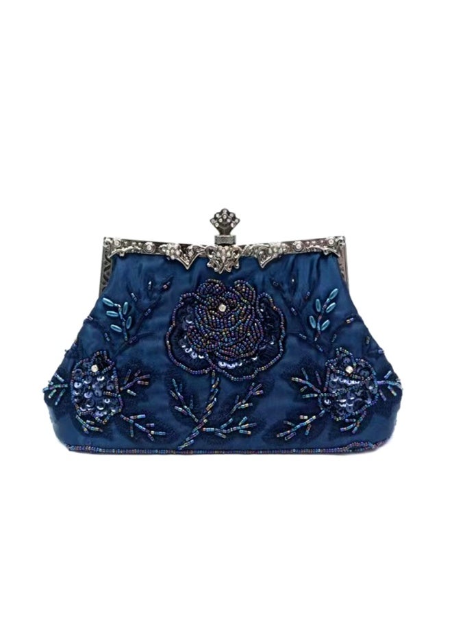 Women's Clutch Evening Bag Womens Vintage Floral Beaded Rhinestone Embroidery Clutch Women's Handbag Crossbody Bag Shoulder Bag with Removable Chain Perfect for Weddings, Ramadan, Birthdays,Prom Party - Image 1