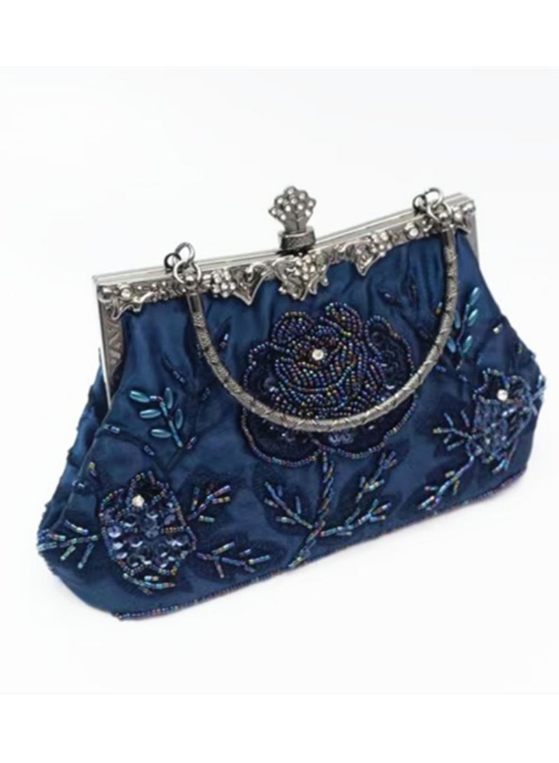 Women's Clutch Evening Bag Womens Vintage Floral Beaded Rhinestone Embroidery Clutch Women's Handbag Crossbody Bag Shoulder Bag with Removable Chain Perfect for Weddings, Ramadan, Birthdays,Prom Party - Image 3