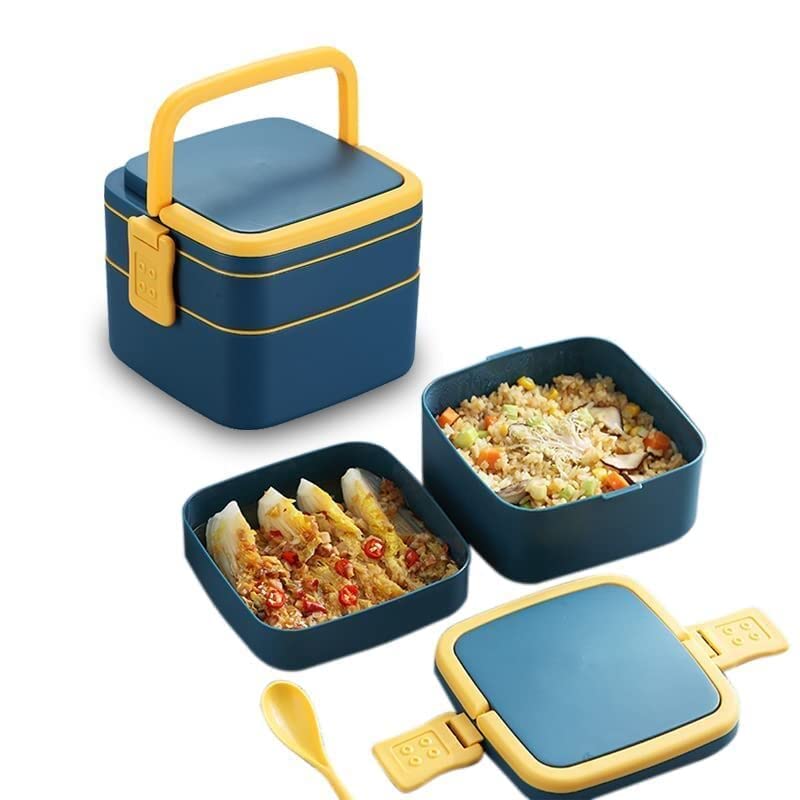OANGO 2 Compartment Plastic Lunch Box Leak Proof Lunch Boxes Safe Food Containers for Adults and Kids Multicolor Square Lunch Box - Image 1