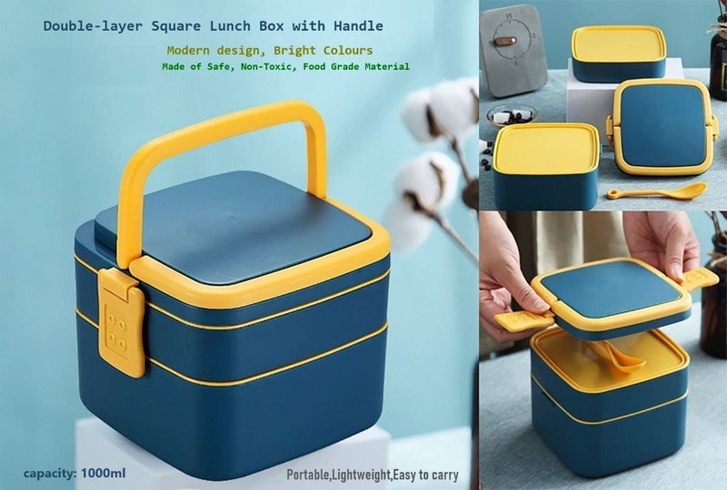 OANGO 2 Compartment Plastic Lunch Box Leak Proof Lunch Boxes Safe Food Containers for Adults and Kids Multicolor Square Lunch Box - Image 3