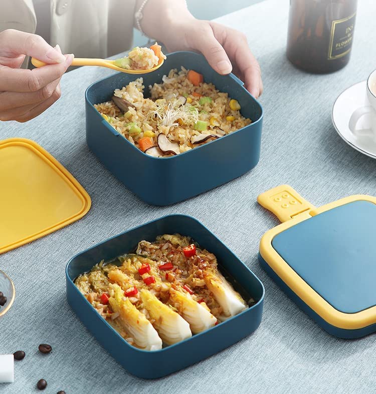 OANGO 2 Compartment Plastic Lunch Box Leak Proof Lunch Boxes Safe Food Containers for Adults and Kids Multicolor Square Lunch Box - Image 2