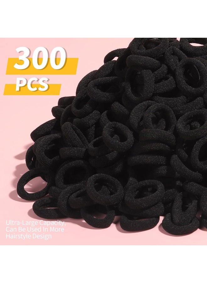 YGDZ 300PCS Black Cotton Hair Ties: Mini Elastic Ponytail Holders and Seamless Hair Bands for Little Girls, Kids, and Toddlers - Image 2