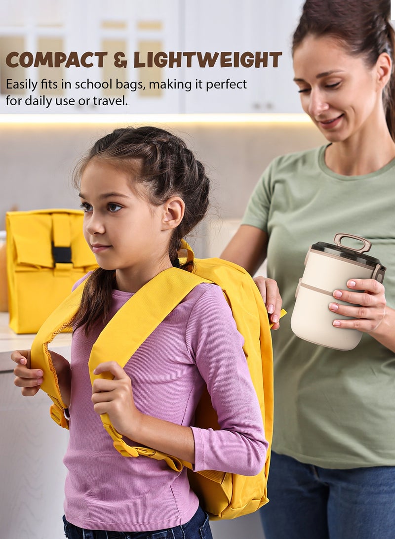 BAYBEE 2000ml Stainless Steel Insulated Lunchbox – Double-Wall Thermos Bento Box with Reusable Spoon, Microwave-Safe – for Adults & Kids (Beige) - Image 3