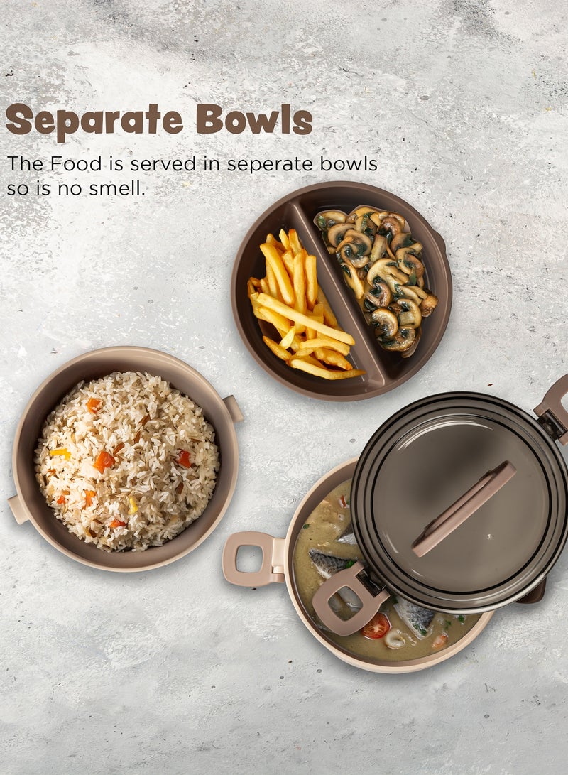 BAYBEE 2000ml Stainless Steel Insulated Lunchbox – Double-Wall Thermos Bento Box with Reusable Spoon, Microwave-Safe – for Adults & Kids (Beige) - Image 5