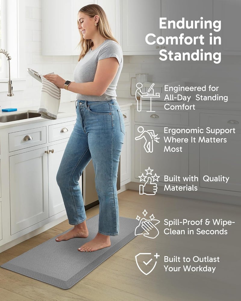 Ophanie Kitchen Mats for Floor, 3/4 Inch Thick, 20x48 Anti Fatigue Cushioned Mat with 99+ Pairs of Anti-Slip Bottom Ridges,Kitchen Rugs,Waterproof,Comfort Ergonomic Standing Mat for Office,Home,Sink - Image 3