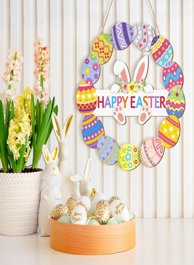 Sophena Wooden Easter Decoration Door Wreath for Front Door Sign Wall Signs Rabbit Spring Decoration, Hollow Bunny Sign Flower Egg Welcome Hanging for Home Wall Decor Party Outdoor indoor Supply Happy Easter - Image 4