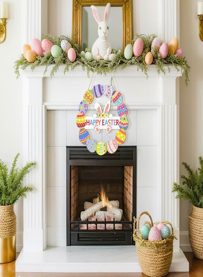 Sophena Wooden Easter Decoration Door Wreath for Front Door Sign Wall Signs Rabbit Spring Decoration, Hollow Bunny Sign Flower Egg Welcome Hanging for Home Wall Decor Party Outdoor indoor Supply Happy Easter - Image 5