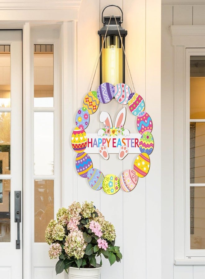 Sophena Wooden Easter Decoration Door Wreath for Front Door Sign Wall Signs Rabbit Spring Decoration, Hollow Bunny Sign Flower Egg Welcome Hanging for Home Wall Decor Party Outdoor indoor Supply Happy Easter - Image 3