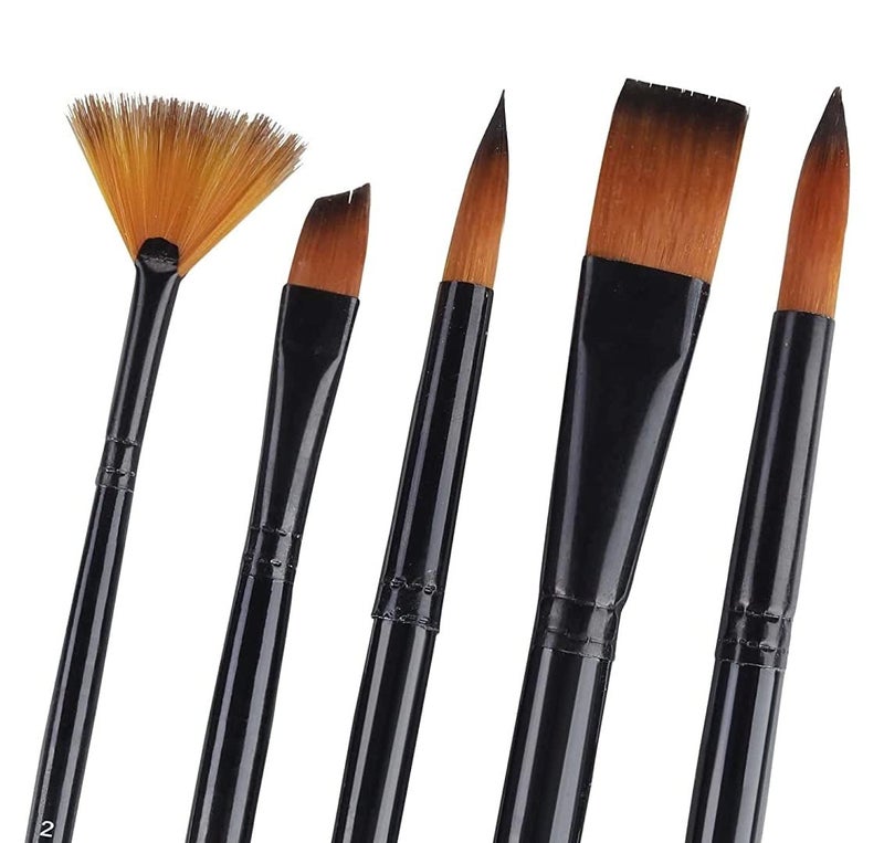 Kabeer Art Short Black Handle Synthetic Mix Paint Brush Set, 5 Pieces - Image 1