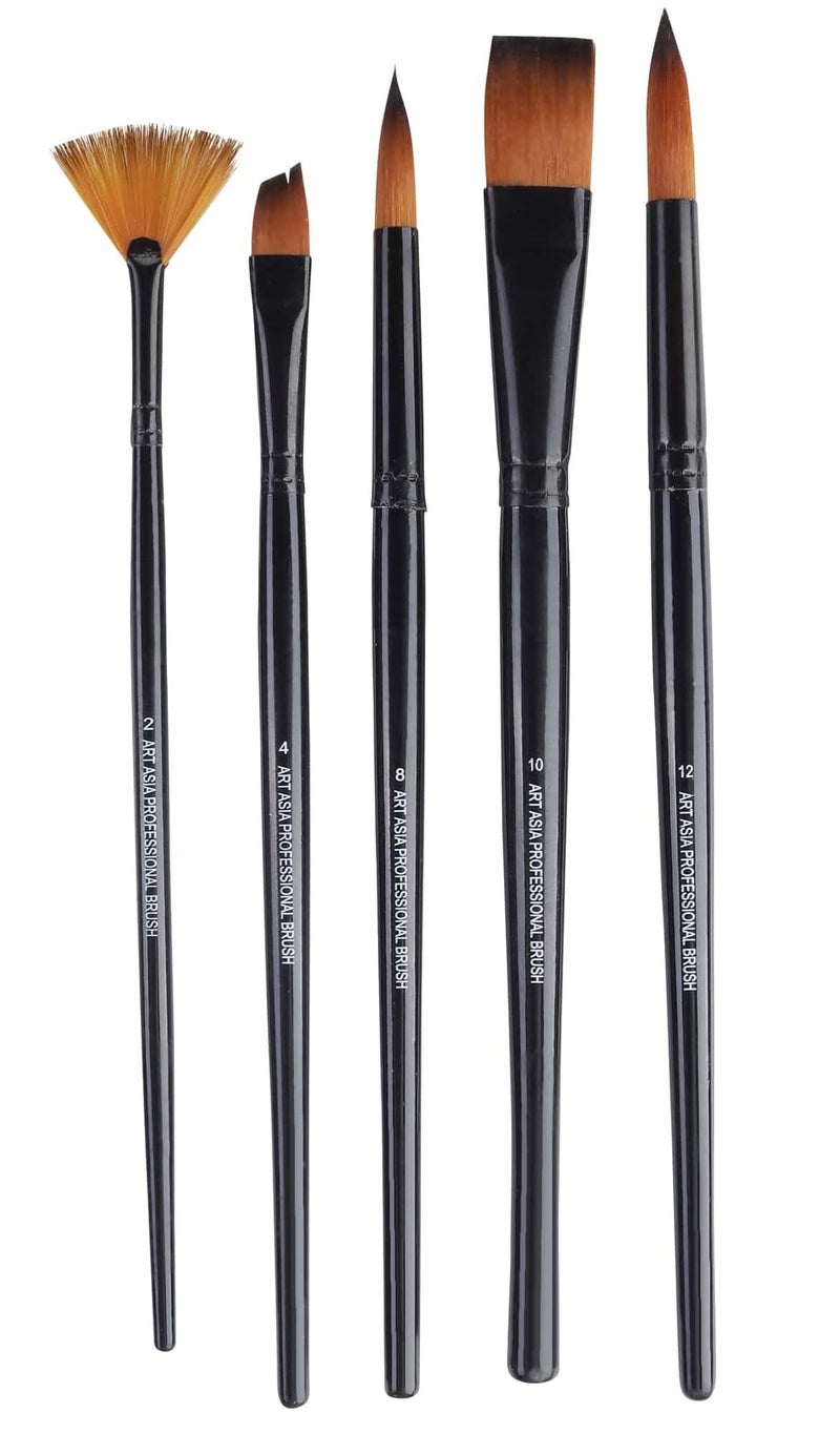 Kabeer Art Short Black Handle Synthetic Mix Paint Brush Set, 5 Pieces - Image 2