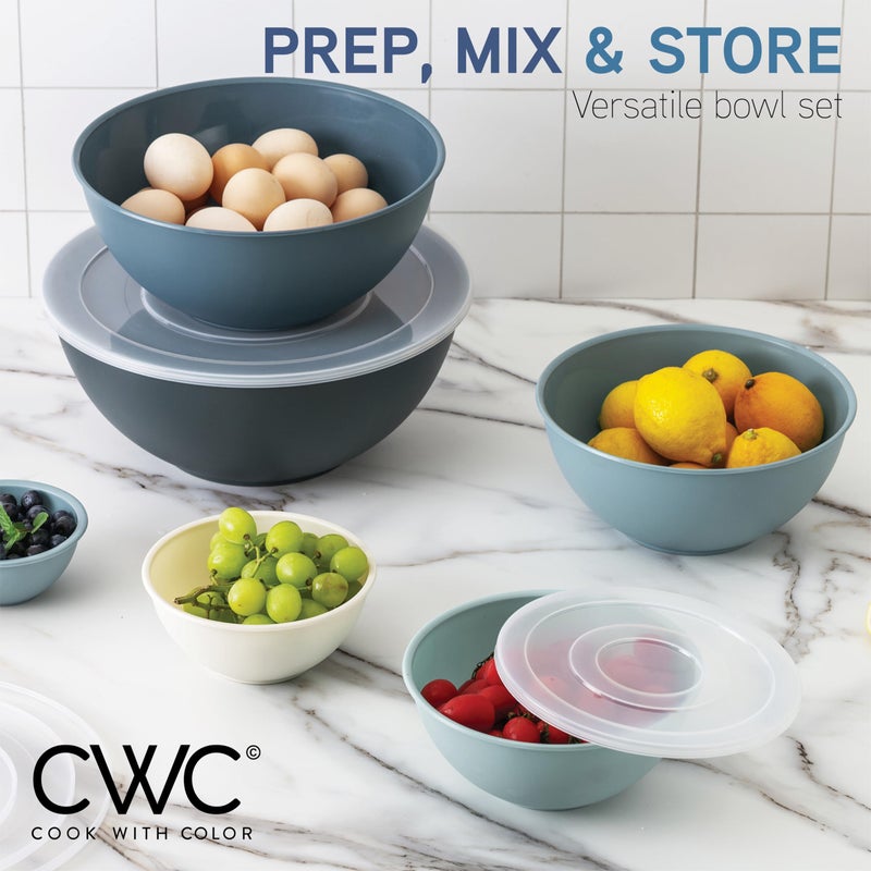 COOK WITH COLOR أوعية خلط بلاستيكية ملونة مع أغطية - مجموعة 12 قطعة من الأوعية المتداخلة تشمل 6 أوعية تحضير و6 أغطية، آمنة للاستخدام في الميكروويف (تدرج الأزرق) - Image 4