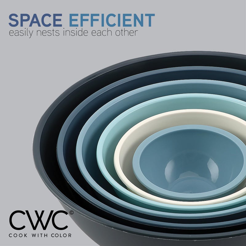 COOK WITH COLOR أوعية خلط بلاستيكية ملونة مع أغطية - مجموعة 12 قطعة من الأوعية المتداخلة تشمل 6 أوعية تحضير و6 أغطية، آمنة للاستخدام في الميكروويف (تدرج الأزرق) - Image 5
