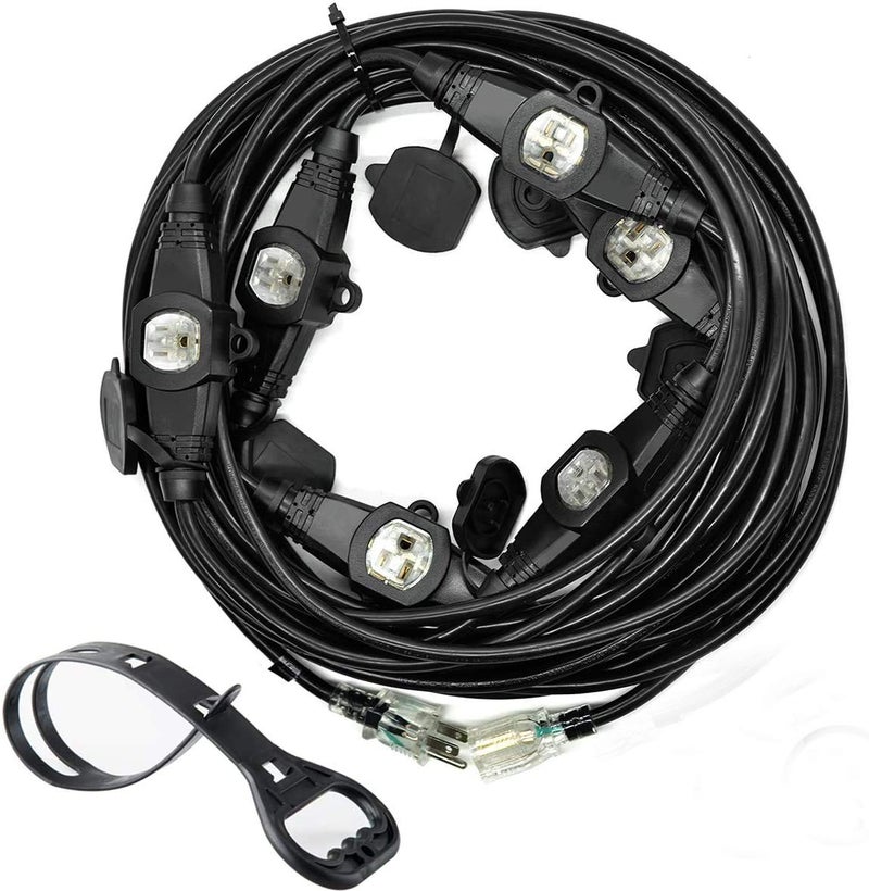 Yodotek 25FT Multiple Power Extension Cord Black,4 Evenly-Spaced Inline Outlet, LED Indicator.16 Gauge 13Amp 1625Watts,Weatherproof Ideal for Outdoor Landscaping Lighting,Holiday Decoration ETL Listed - Image 1