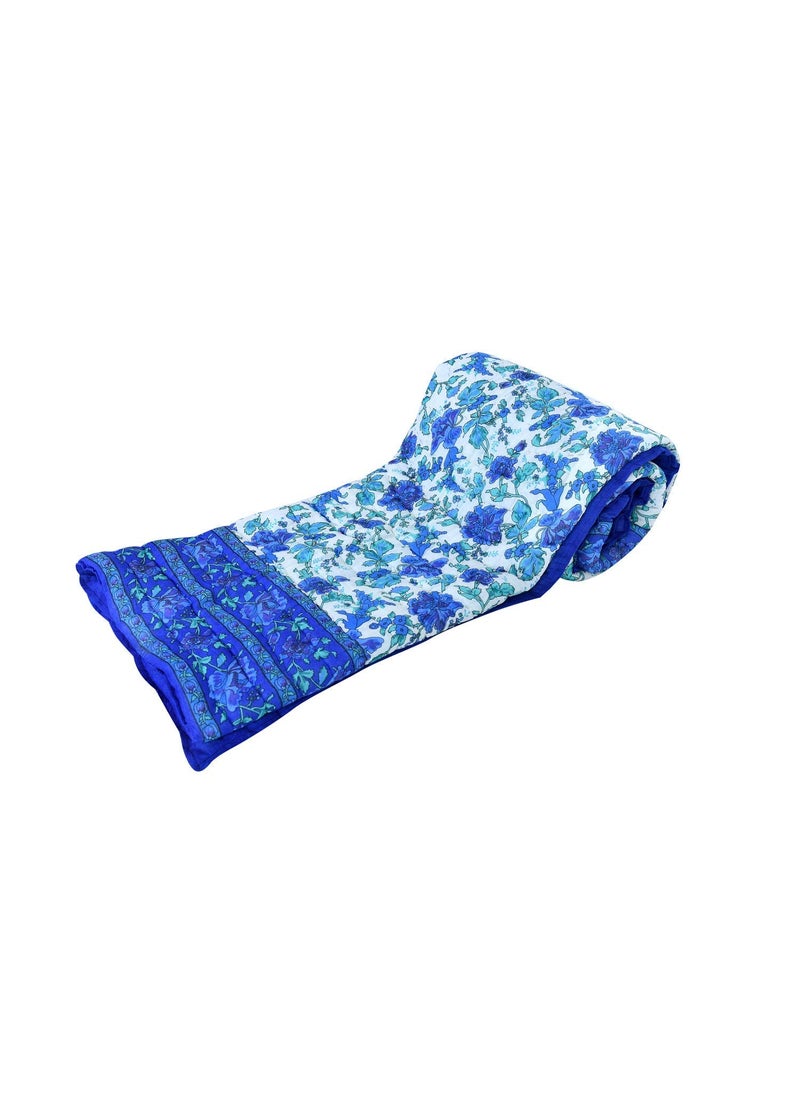 THROW KING THROW KING Rajasthani Hand Made Organic Cotton Floral Garden Desing Printed Single Bed Jaipuri RazaiRajaiQuiltBlanketDoharBlue Blue Single Bed  - Image 4