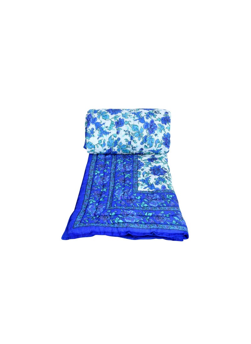 THROW KING THROW KING Rajasthani Hand Made Organic Cotton Floral Garden Desing Printed Single Bed Jaipuri RazaiRajaiQuiltBlanketDoharBlue Blue Single Bed  - Image 5