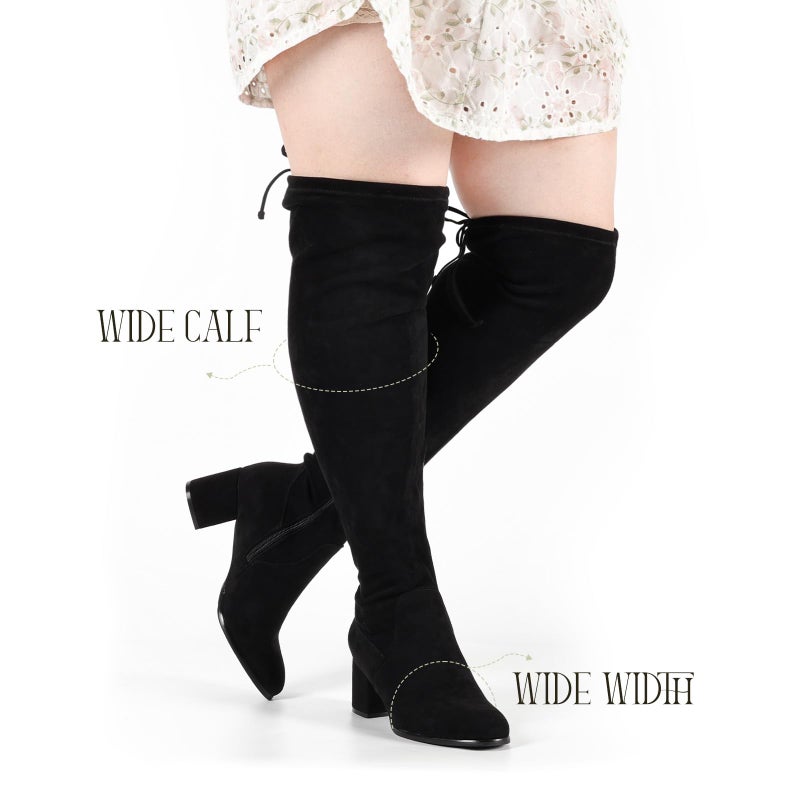Vipost 2.5-inch Wide Calf Wide Width Thigh High Boots, Suede over the Knee Boots for Women, Plus Size Chunky â€‹â€‹Block Heel Round Toe Fall Boots with Side Zipper, Fall Winter Fashion 2025 - Image 4
