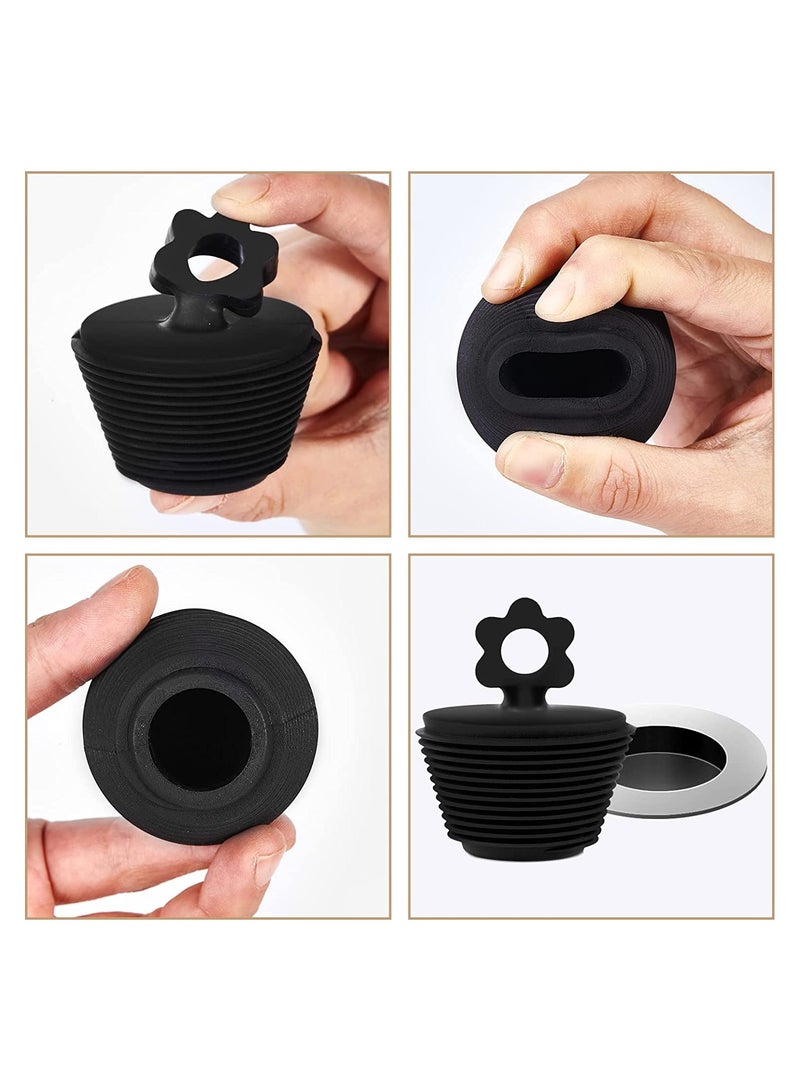 Universal Silicone Bathtub Plug Set 2 Pack Eco Friendly Drain Stopper for Kitchen and Bathroom Sinks Black Color - Image 2