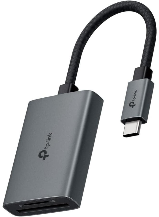 TP-Link UA430C USB Type-C to SD & microSD 3.0 Card Reader up to 2TB, Durable & Portable, Plug & Play, Dual Card Reading Simultaneously, 150mm braided cable, Aluminum Alloy Case, Grey grey