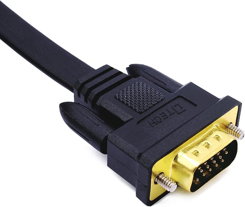 D-tech Ultra Thin Flat Type Computer Monitor VGA Cable Standard 15 Pin Male to Male Connector SVGA Wire - Black (1.8M) - Image 4